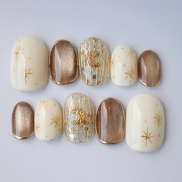 ネイルチップ ゴールドアイボリーブライダル マグネット キッズ