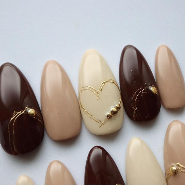 ジェルネイルチップ バレンタインシンプルラインハート サイズオーダー  