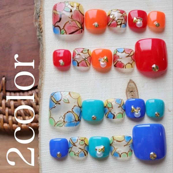 フットネイルチップ ハイビスカスペイントアート足用 サイズオーダー ハンドメイド つけ爪 ペディキュア Buyee Servis Zakupok Tretim Licom Buyee Pokupajte Iz Yaponii