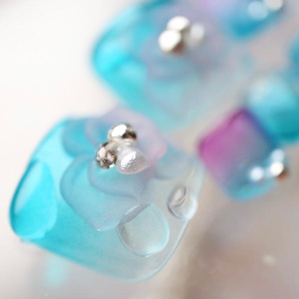 ジェルネイル フットネイルチップ ブルーパープル氷華水滴 足用 サイズ