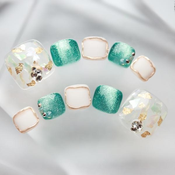 ジェルネイルチップ ペディキュア フットネイル グリーン