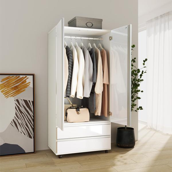 dinos 1台でスッキリハンガーラック 扉付き・幅75cm 衣類収納 ハンガー