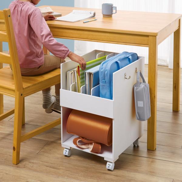 【ファイル＆オープン】テーブル上がいつも片付く リビング学習ワゴン ホームオフィス家具 台 ラック ディノス dinos 人気 おしゃれダイニングテーブル上がいつもスッキリ！勉強が終わったら教材をここにしまうだけ。ダイニングテーブル下に収ま...