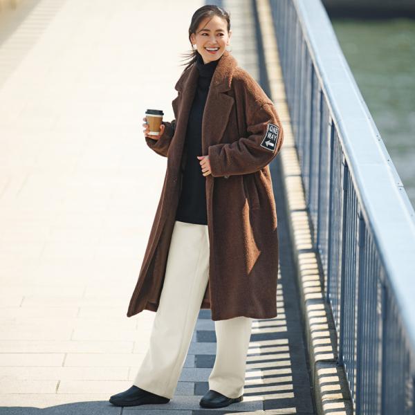 dinos（ディノス） ワッペン付き ボア チェスターコート コート ロング