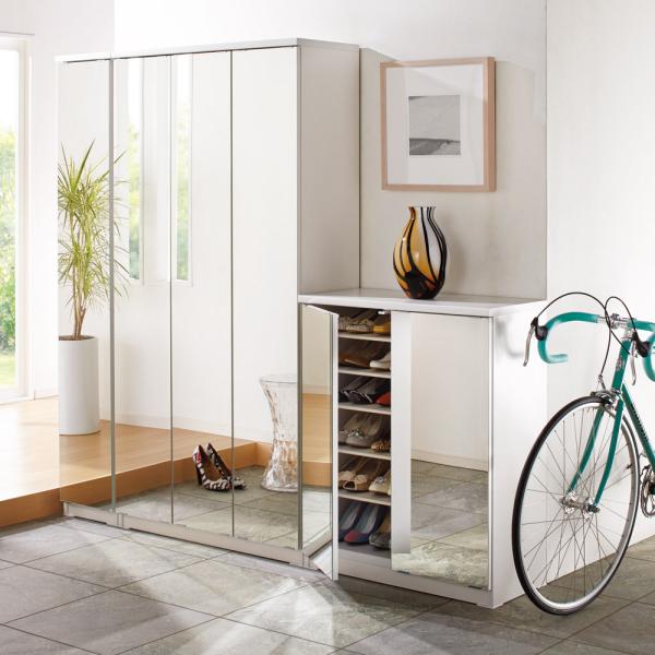 dinos（ディノス） 前面ミラー＆板戸シューズボックス ハイタイプ・幅