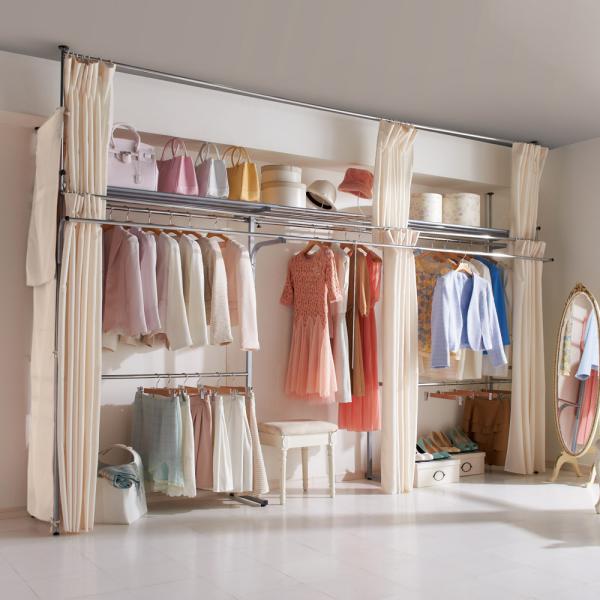 dinos（ディノス） ワードローブ 奥行53cm 上下カーテン付き突っ張り