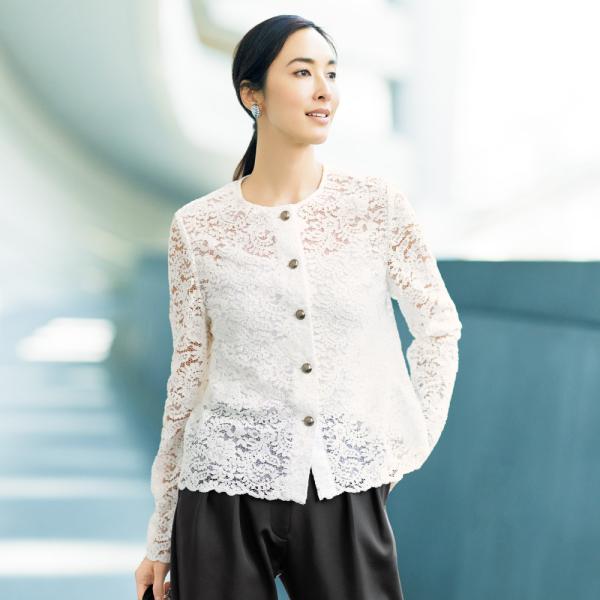 ボタニカルレースショートジャケット ジャケット ノーカラージャケット 384502 TONNEAU ボタニカルレースショートジャケット ジャケット ノーカラー