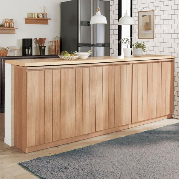 カフェスタイルのカウンター下収納 扉タイプ 幅148高さ85.5cm キッチン収納 キッチンカウンター下収納 ディノス dinos 人気 おしゃれインテリアとして眺めても美しいデザイン◆職人が手塗りで仕上げる縦のラインが、空間を広々と見せて...