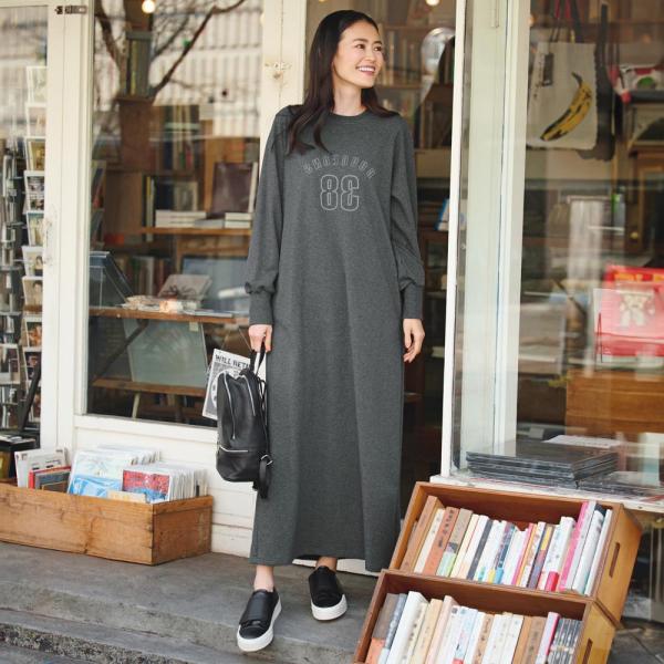 フロッキーナンバープリントスウェットロングワンピースA21801