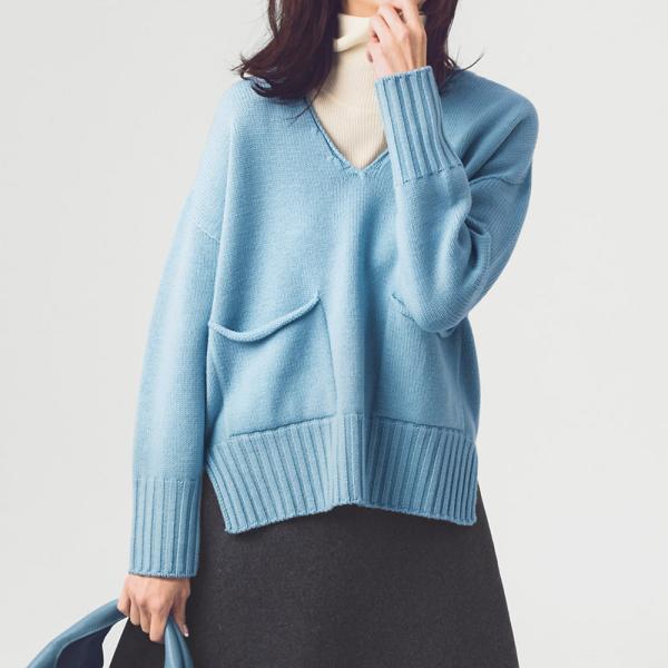 BELLA/ベッラ ウール100％ 深Vネック ニットプルオーバー（イタリア製） ファッション ニット セーター PC5500 Ella BELLA/ベッラ ウール100％ 深Vネック ニットプルオーバー