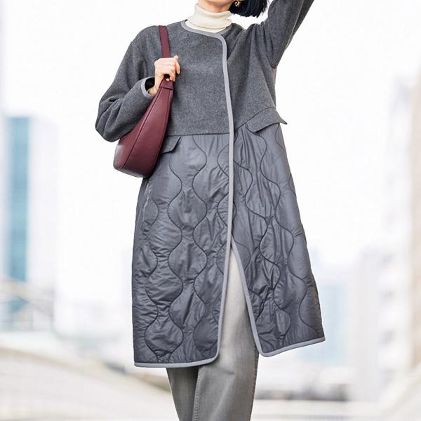 イタリア素材 スライバー使い キルト＆ウール混 コート ファッション コート PC5812 dinos（ディノス） イタリア素材 スライバー使い キルト＆ウール混