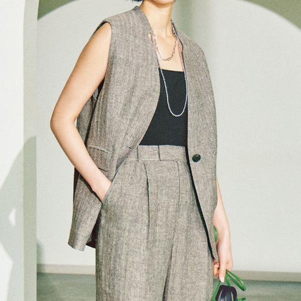 リネンシルク サイドベント ジレ ファッション ジャケット PC6090 アリー リネンシルク サイドベント ジレ ファッション ジャケット