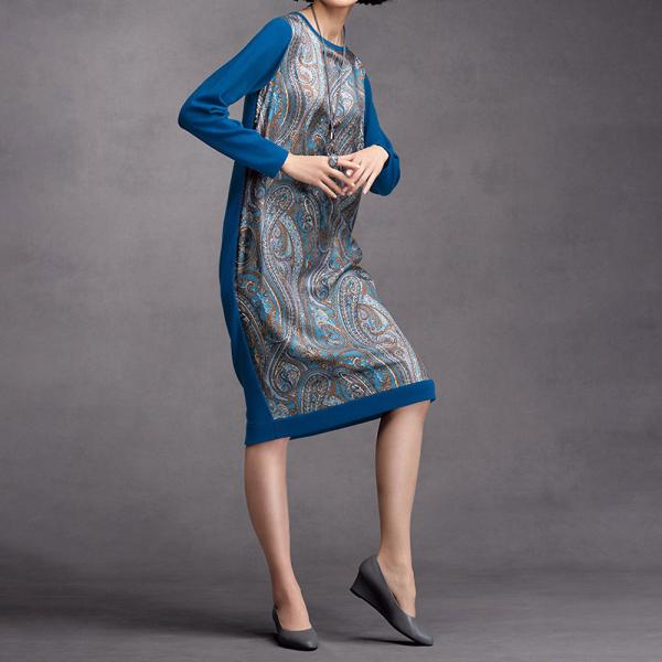 dinos（ディノス） ラッティ社 シルク プリント使い ニットワンピース