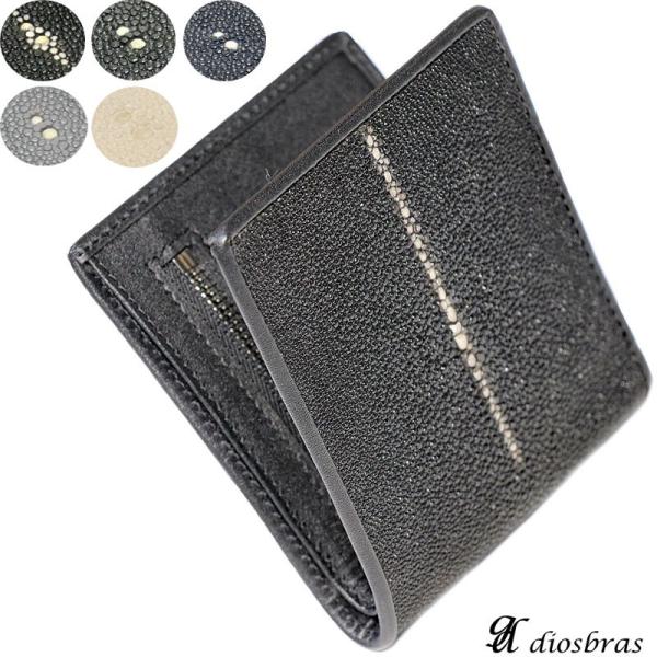 コンパクト財布(スティングレー/エイ) スティングレー エイ革 折財布 ブラック コンパクト財布