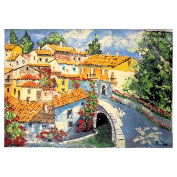 待望 作 マルコ 油絵 定価500 000円 絵画 イタリア直輸入の風景絵画 爽やかで美しい油絵です 花と家並 インテリア イタリア風景画 絵画 Www Solidarite Numerique Fr