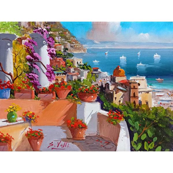 ヨーロッパの風景絵画 油絵 ヴァッリ（イタリア）「アマルフィ海岸