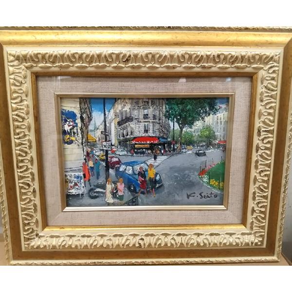 絵画 油絵 斉藤要 「パリの街」 SMサイズ ヨーロッパ風景画 インテリア
