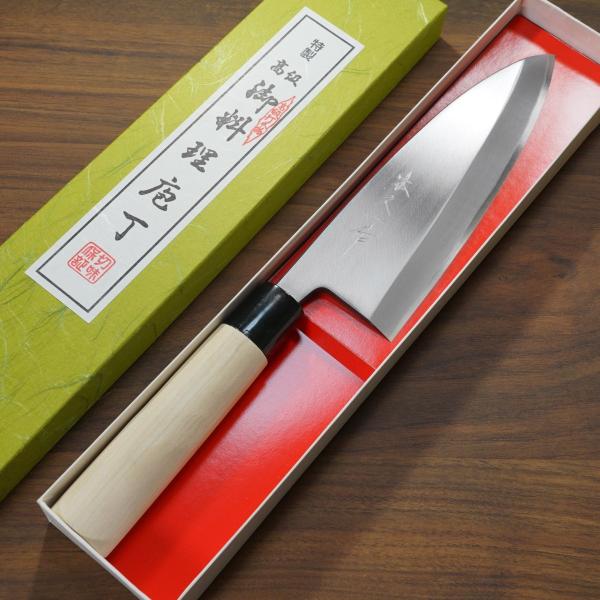 出刃包丁 朴木柄 鞘付き 包丁 出刃 180mm 本久一 白紙鋼 6寸 朴木柄 本久一刃物 日本製 : 一心