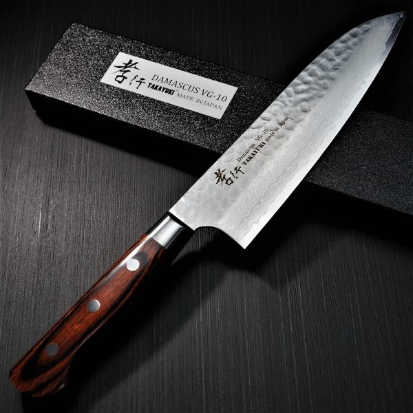 堺孝行 包丁 三徳 180mm 33層ダマスカス V金10号 ステンレス 槌目 6寸