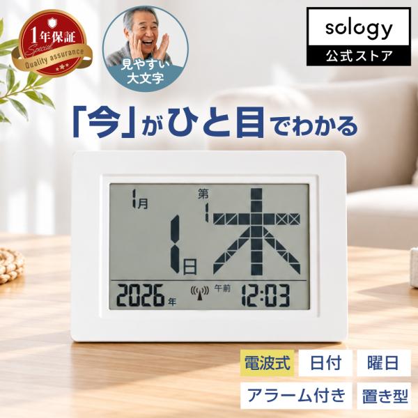 sology デジタルカレンダー BIG DAY wave 日めくりカレンダー 電波時計 カレンダー 時計 西暦 年号 アラーム 大画面 デジタル 置き時計 リビング CL100 CL200