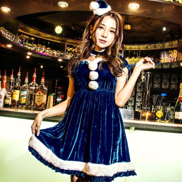costume【コスチューム】鈴付きチョーカー ブルーサンタ3点セット (チョーカー、ドレスワンピース、ミニサンタ帽子)/全1色(BL)コスプレ 仮装 衣装