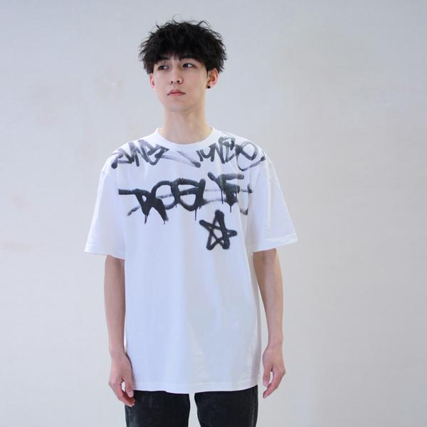 グラフィックプリントTシャツ ホワイト/ブラック プリントT 落書き 文字 グラフィックデザイン プリントTシャツ