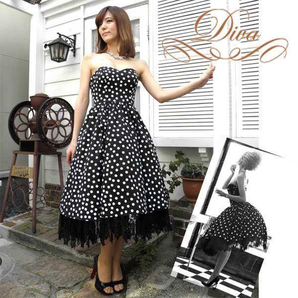 パーティードレス 結婚式 代 30代 40代 大きいサイズ 二次会 ワンピース ドット 水玉 ミディアム丈 プリンセス パニエ Dvor007 セレクトショップdiva 通販 Yahoo ショッピング