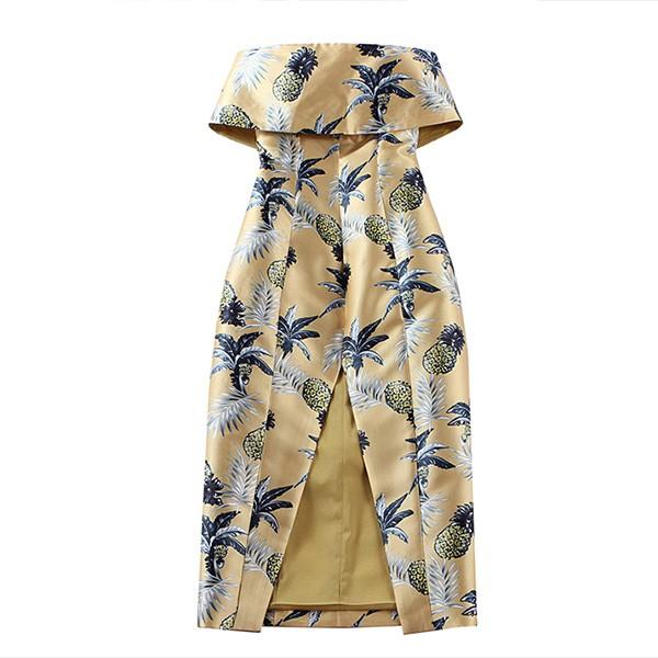 激安通販専門店 結婚式 冠婚葬祭 二次会 ミディアムドレス フロントスリットワンピース フォーマル パーティードレス パイナップル柄 セレクトショップ お呼ばれ Th1xi 40代 30代 代 割引で購入 Jlt Polinema Org