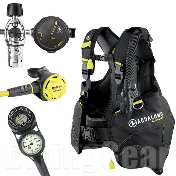アクアラング ウェーブBC / カリプソ 重器材セット AQUALUNG WAVE BC CALYPSO レギュレーター ローバー オクトパス 2連ゲージ 4点セット 残圧計 コンパス