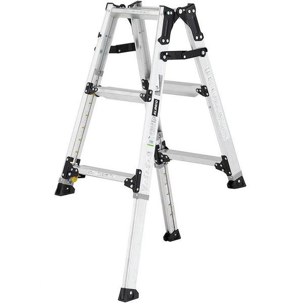 商品画像はイメージ画像です。実際とは異なる場合がございます。 幅広踏ざんで軽量な伸縮脚付はしご兼用脚立 操作しやすい伸縮操作レバー(6mmピッチ)。 昇降しやすい幅広踏ざん(60mm)。 交換しやすいボルト式支柱端具。 ○天板高さ(m):0...