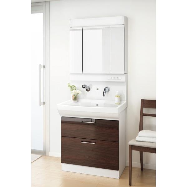 アサヒ衛陶 750幅洗面化粧台セット シャイニーダーク W750 X H1910