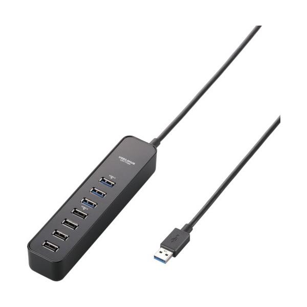 他サイト： エレコム マグネット付きＵＳＢ３．０ポート搭載７ポートＵＳＢハブブラック U3H-T706SBK 1の商品画像