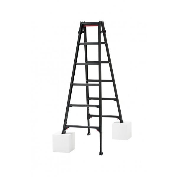 凹凸のある場所で活躍する伸縮脚タイプ「RYZB」（はしご兼用伸縮脚立）〇高さ調整は最大31cm（脚伸縮ピッチ＝6mm） 〇ワンタッチバー標準装備。 バーを持ち上げると開き止めを解除。 片手で簡単に閉じることが可能に。 (RYZB-09〜21...