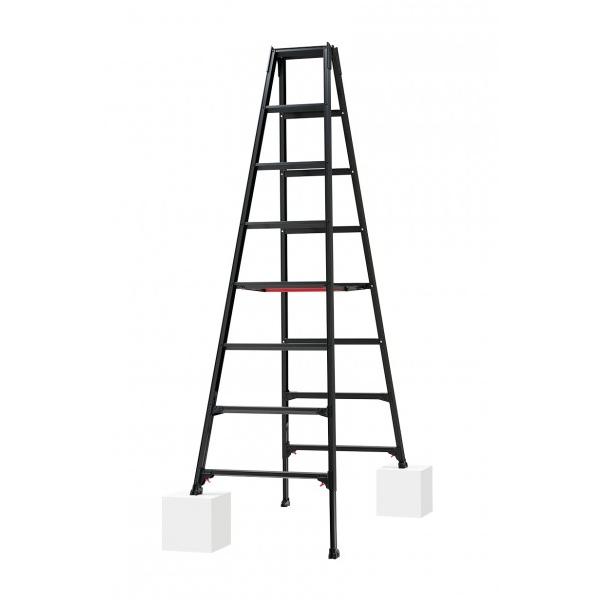 凹凸のある場所で活躍する伸縮脚タイプ「RYZB」（伸縮脚立）〇高さ調整は最大31cm（脚伸縮ピッチ＝6mm） 〇ワンタッチバー標準装備。 バーを持ち上げると開き止めを解除。 片手で簡単に閉じることが可能に。 (RYZB-09〜21のみ） 〇...