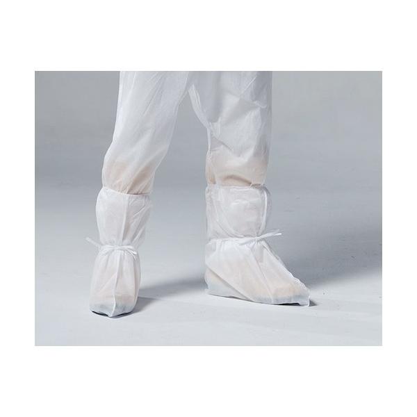 ■特長 3層構造の不織布（SMS）を使用しており、通気性、透湿性に優れ、幅広い用途に最適。  上部ゴムバンド入り（締めヒモ付き） 生地は、JIS T 8115 タイプ 5 、 6 適合品の帯電防止加工品を使用しています。  ■用途 アスベス...