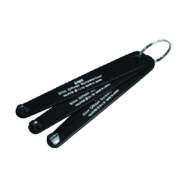 極薄ヘッド幅10mmで、より狭い作業スペースで使用できます。 押し付け力に優れたフラット形状でカムアウト防止に有利に働きます。 刃先:（＋）No.1・2、（-）6 全長(mm):108 ドライバ、ネジ回し  【入数】 3本 6102T