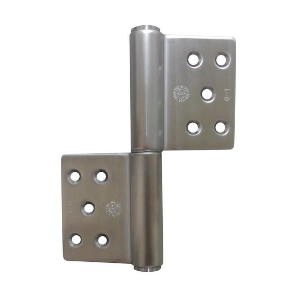 ■特徴 1mm偏芯している為に、扉の跳ね返りが少ない(閉まりが良い) ■仕様 鋼製扉に使用する旗丁番です。 ■材質 ステンレス 仕上:ヘアライン    【重量】 344G 【入数】 1点 【原産国】 日本製 5KJ31AAR