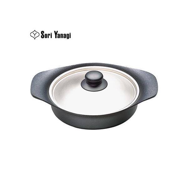 南部鉄器 IH対応 鉄鍋 浅型 22cm 2.0L ステンレス蓋付
