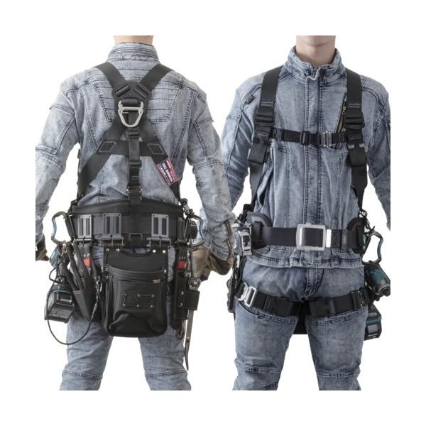 【商品説明】  ●腰回りのフリースペースが多く、用途に合わせた使用ができる汎用性に優れたフルハーネス ●本体ベルトには藤井電工で最も滑り抑制に効果のあるポリエステル素材を採用 ●固定機能付ベルト通し！胸ベルトと腿ベルトの長さ調節部に固定機能...