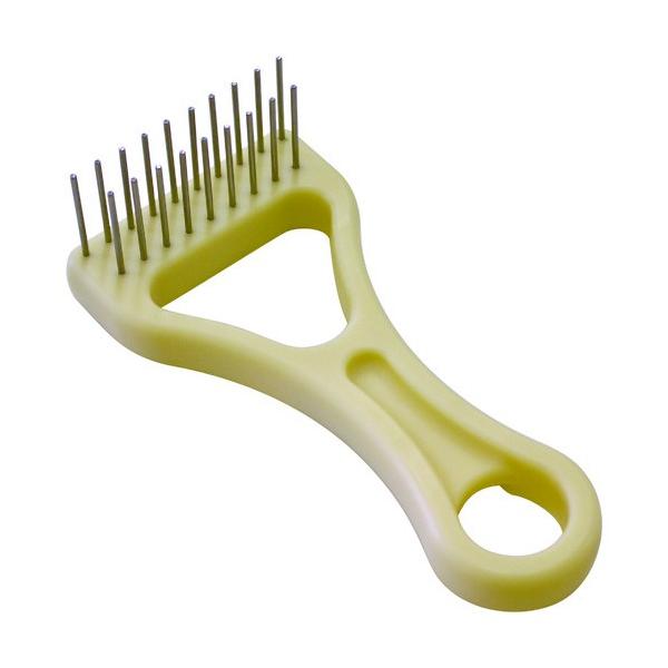 ■特徴 ほうきの毛に絡みついたゴミを手を汚さずに取れます。  ■用途 毛カキ。  ■材質 本体：ポリプロピレン(PP) 針：スチールにニッケルメッキ ●幅(mm)：70 ●長さ(mm)：140    【重量】 72.000G 【材質】●本体...