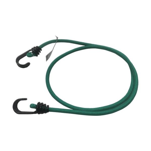 ■特徴 伸縮性があり、周囲を糸で特殊織しています。  ■用途 荷物の仮留め、固定等  ■仕様 両端Wフック金具付き  ■材質 中芯：天然ゴム 被覆：PP 金具：スチール ●長さ(m):1.2 ●色:グリーン ●標準幅(mm):8  ●両端W...