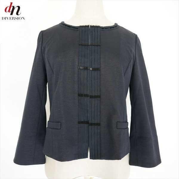 ROPE' ROPE ロペ リネン混 ピンタック ノーカラー ジャケット NAVY 9