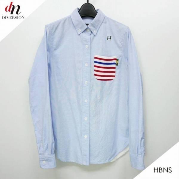 HBNS ハバノス コットン 長袖 ボーダー ニット 切り替え ボタンダウン 
