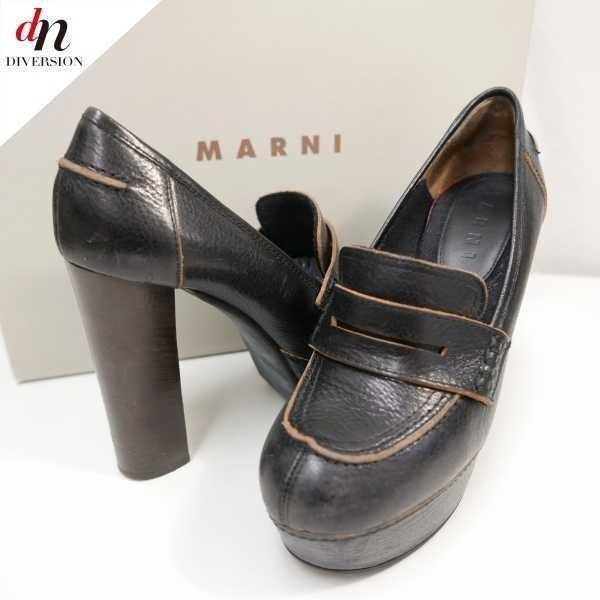 MARNI マルニ MOCASSIN レザー プラットフォーム チャンキーヒール