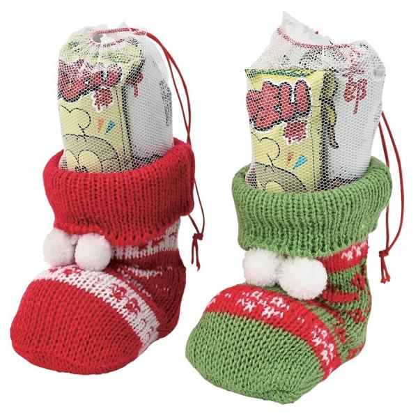 クリスマス ニットブーツ（お菓子入）　/ナイト/ハッピー/冬/景品/粗品/プレゼント　★ロット割れ不可　50個以上でご注文願います　100個以上で送料無料
