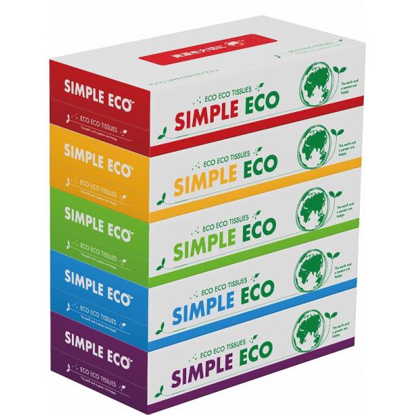 シンプルエコBOXティッシュ100Ｗ5個組　/景品/消耗品/粗品/日用品/プレゼント/まとめ買い　★ロット割れ不可　40個単位でご注文願います