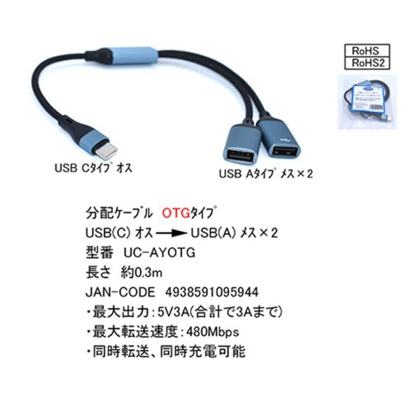 【新品】COMON (UC-AYOTG) USB Type-C to A 2分配 OTGケーブル 約30cm