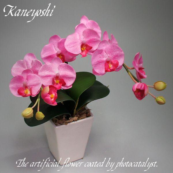 【サイズ】　【幅】　約 ２０ cm ×【高さ】　約 ２８ cm　【重量】　約 １kg　（鉢の形状によって多少異なる事が有ります。）【花の径】（横） 約 ５．５cm × （縦） 約 ５cm胡蝶蘭小輪の造花に光触媒加工が施してあります。 　光触...