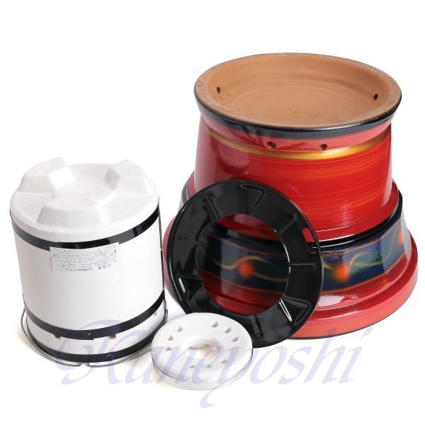 送料無料 お買い得セット 安心の日本製 心あたたまる レンタン火鉢 赤 練炭コンロ付 Pymr Go Th