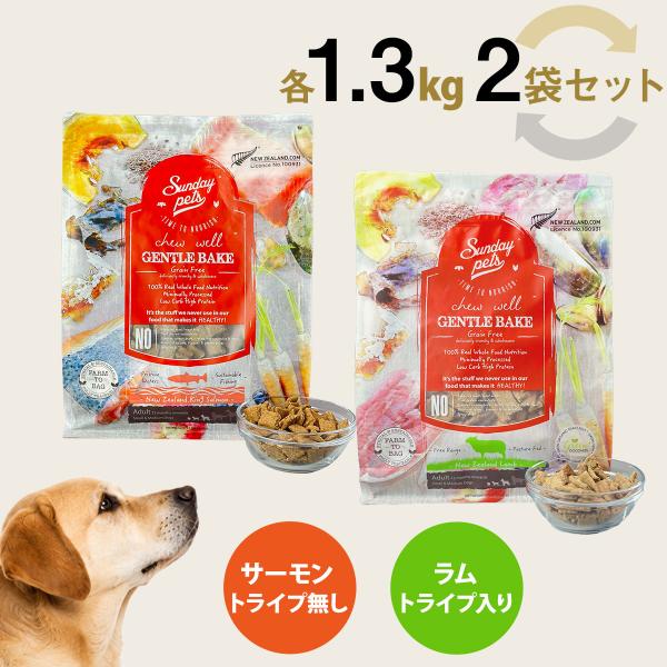 サンデーペッツ ローテーションセット キングサーモン＋ラムウィズトライプ 1.3kg 各1袋 犬 ドックフード 成犬 穀物不使用 鮭 羊